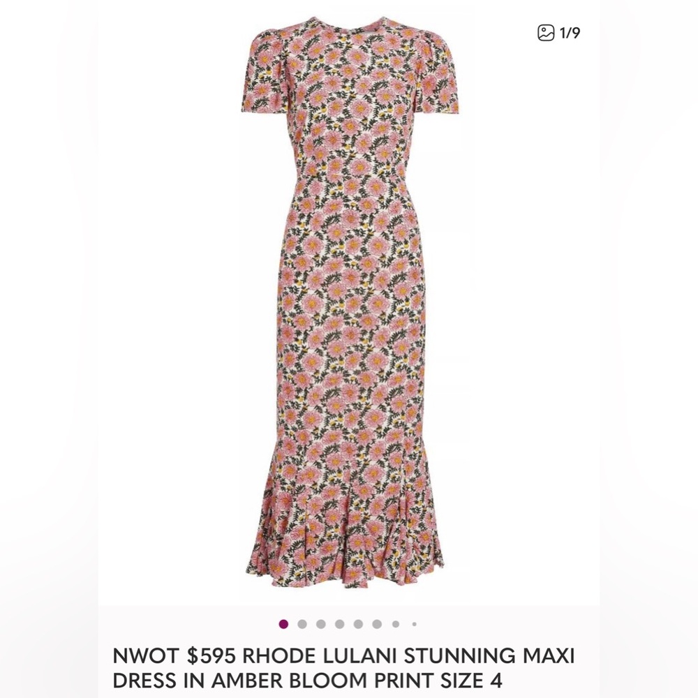 ISO RHODE Pink and Red Ruffled Off-the-Shoulder Midi Dress